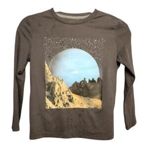 Old Navy Boys Size 8 Long Sleeve Planet Graphic T-Shirt Gray - Play Condition